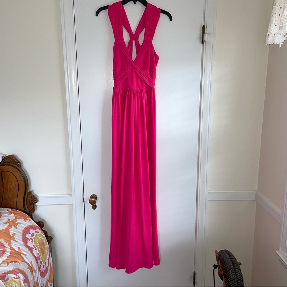Coast floor length dress in hot pink with cutout back